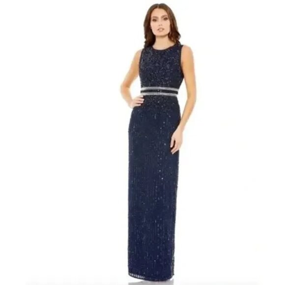 NWT MAC DUGGAL Dress 0 Evening Gown Sequin Beaded NEW Navy Blue Sleeveless #7967 - Picture 1 of 12
